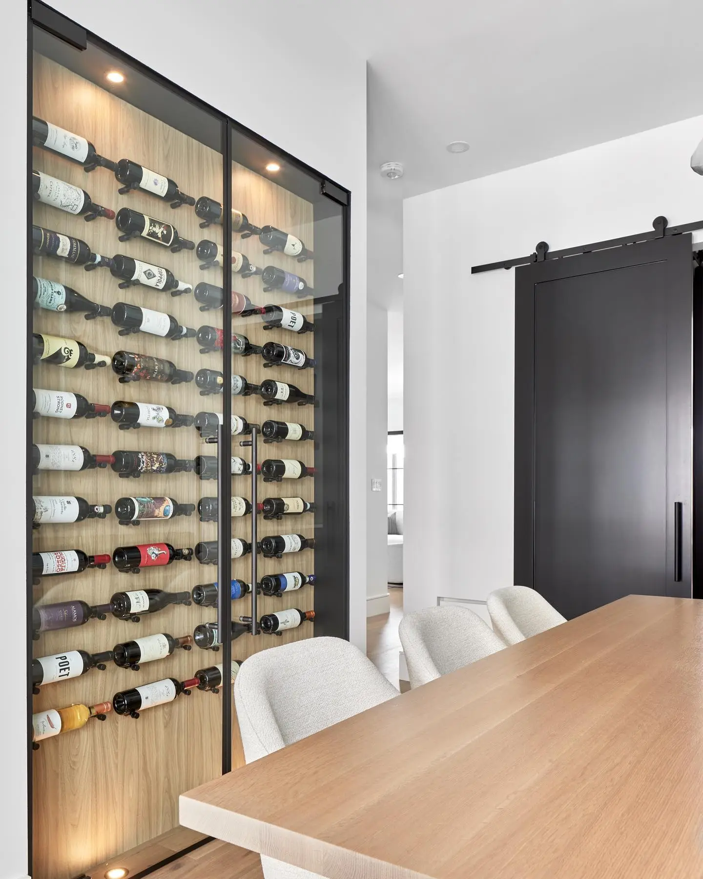glass enclosed wine display dining room